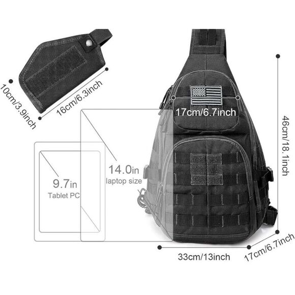 CCDW Tactical EDC Sling Backpack, Military Rover Shoulder Sling Bag Pack… - Picture 2 of 6